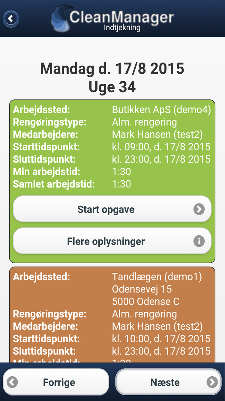 CleanManager app kalender oversigt